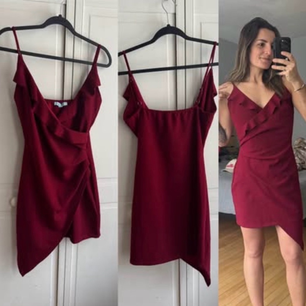 She & Sky Burgundy Ruffle Dress